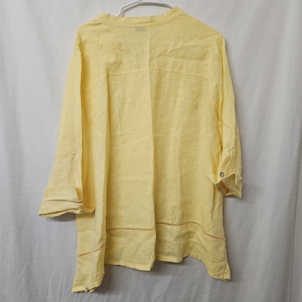 Symple NYC Womens 100% Linen Button Up Top Lagen Tunic Blouse Yellow Sz XL - Picture 4 of 8
